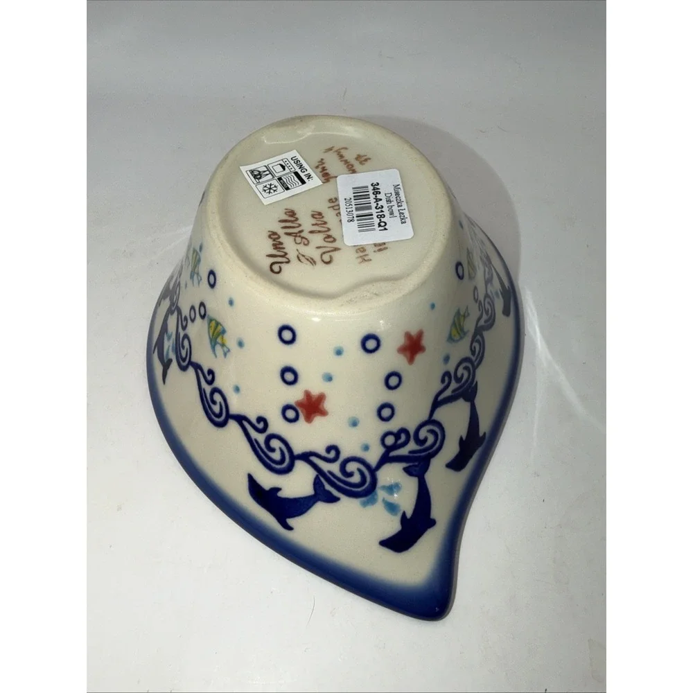 Boleslawiec Polish Pottery Bowl Marine Hand Made UNIKAT Green & Blue Poland